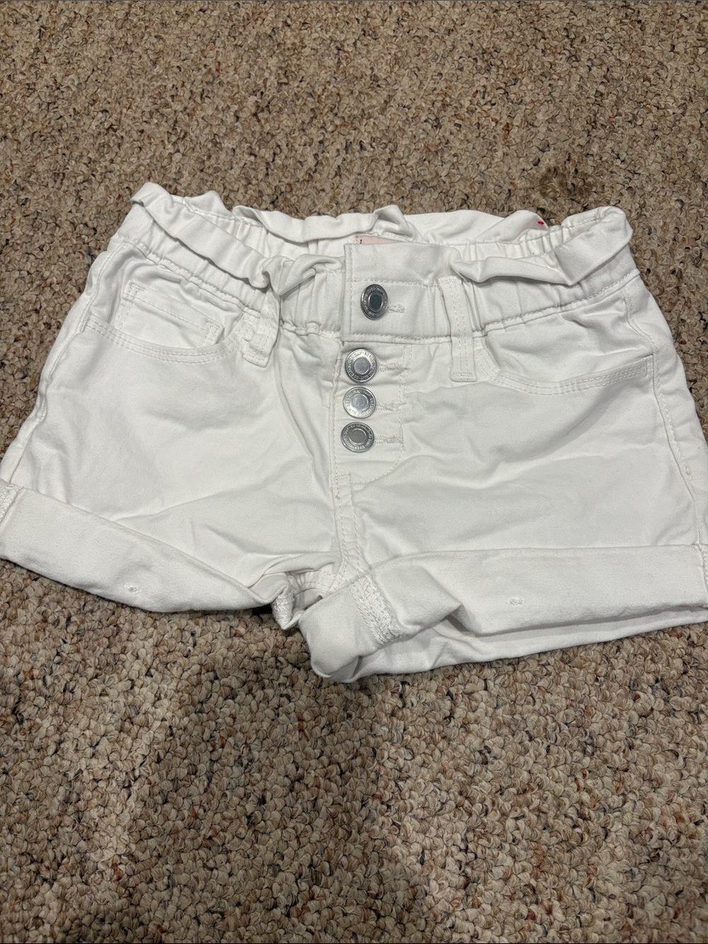 Girls White Button-Front Paperbag Waist Shorts